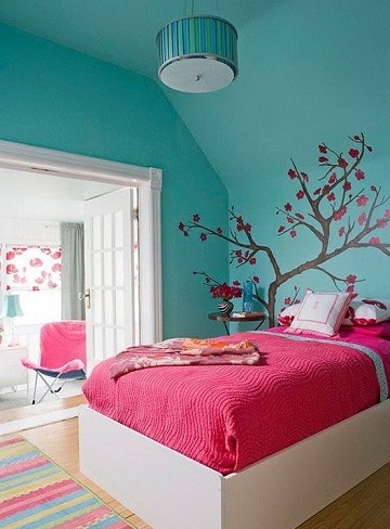 habitaciones color turquesa para niña