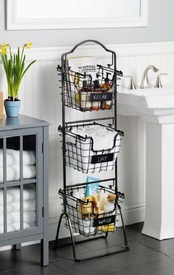 estanterias de pie para baño con cestas