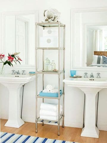 estanterias de pie para baño de vidrio y metal