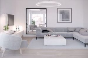 muebles minimalistas para sala en gris