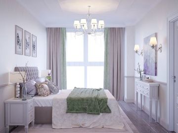 dormitorios de color lila y blanco matrimonial