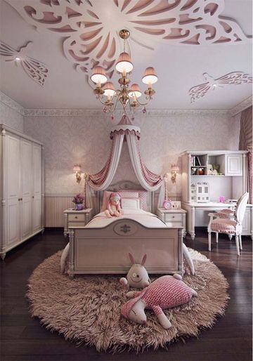 decoracion de dormitorios para niñas con techo de mariposa