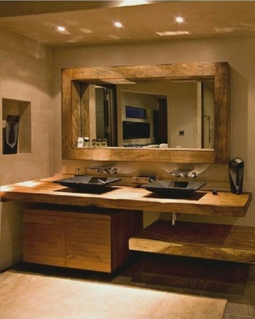 espejos de madera para baños modernos