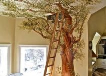 Coloridos arboles pintados en la pared de salas 2019