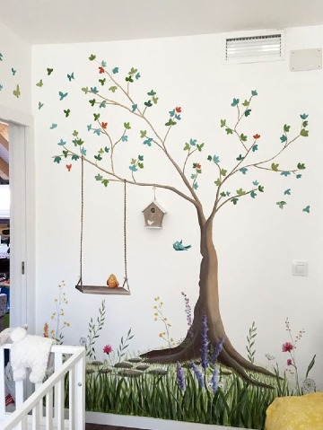 arboles pintados en la pared de niños