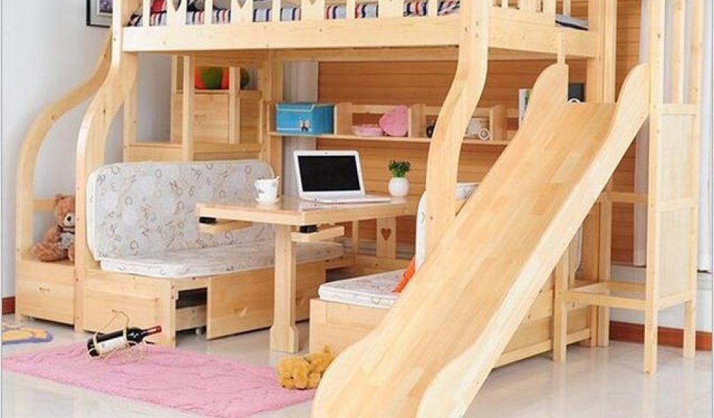 camas de madera para niños con resbaladilla