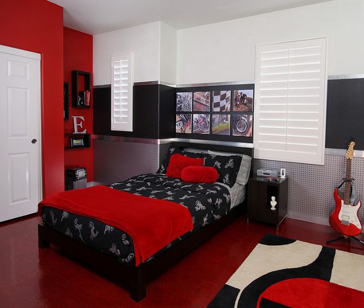 dormitorios con paredes rojas con otros dos tonos