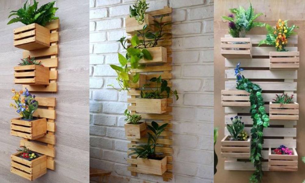 como decorar una pared con plantas palets