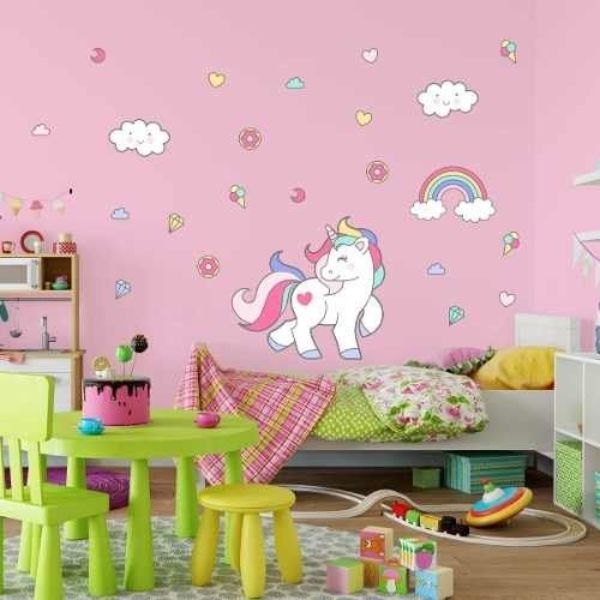 decoracion de cuarto de bebe de unicornio colores