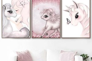 decoracion de cuarto de bebe de unicornio con dibujos