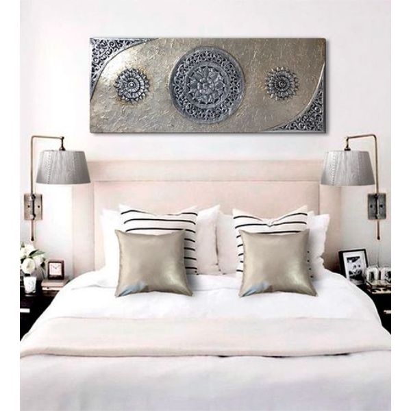 decorar cabecero cama con cuadros artesanias de metal