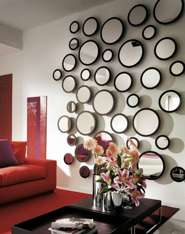 decoración con espejos en paredes redondos