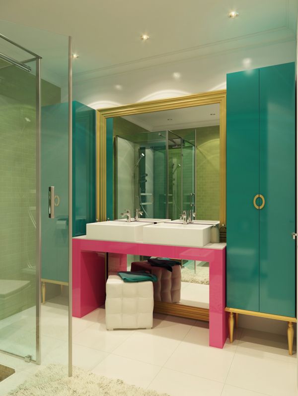 decoracion en verde y rosa en baños
