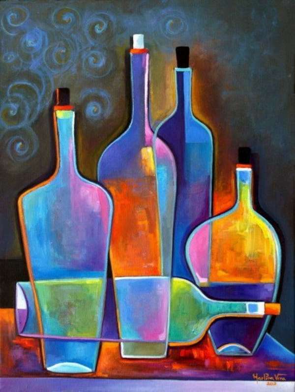 pinturas en botellas de vidrio al oleo