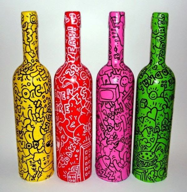 pinturas en botellas de vidrio diseños juveniles