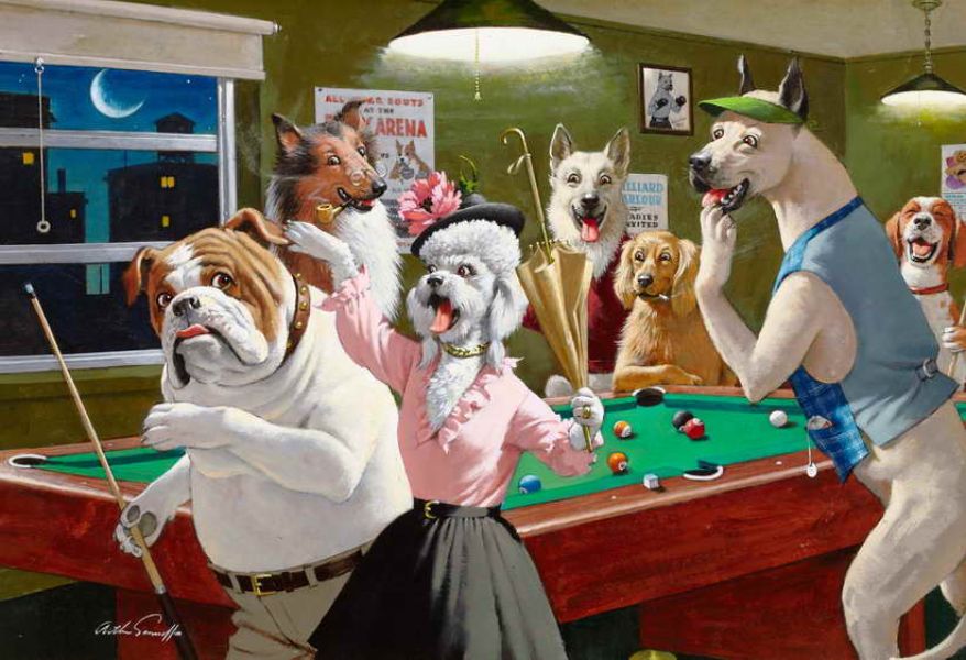 pintura perros jugando poker y billar