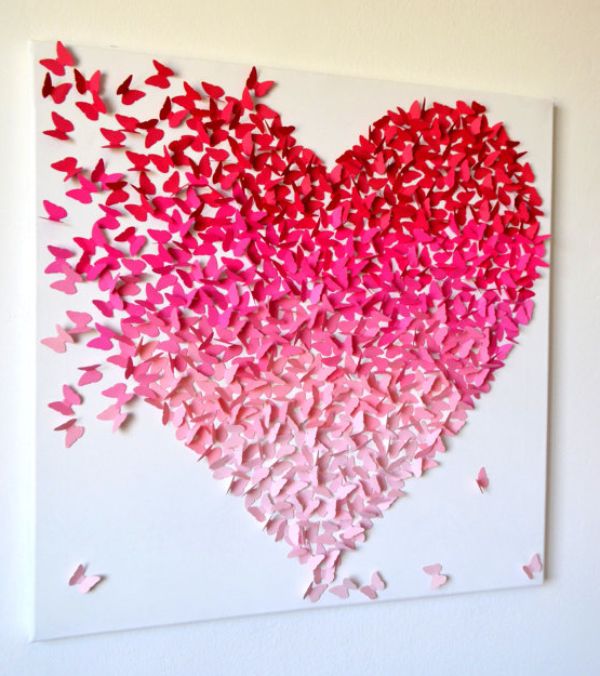 cuadros con flores de papel con forma de corazon