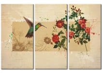 4 cuadros de colibríes con flores para muros