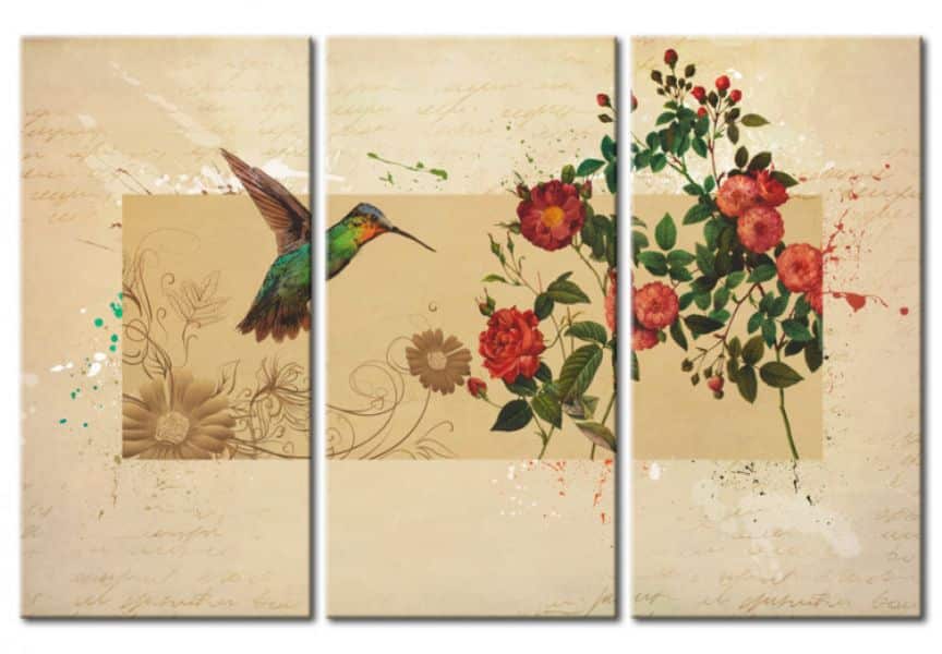 cuadros de colibries con flores estilo vintage