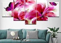 4 pinturas de mariposas y flores para colgar en pared