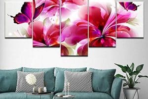 4 pinturas de mariposas y flores para colgar en pared