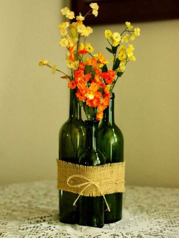 floreros con botellas de vidrio conjuntos