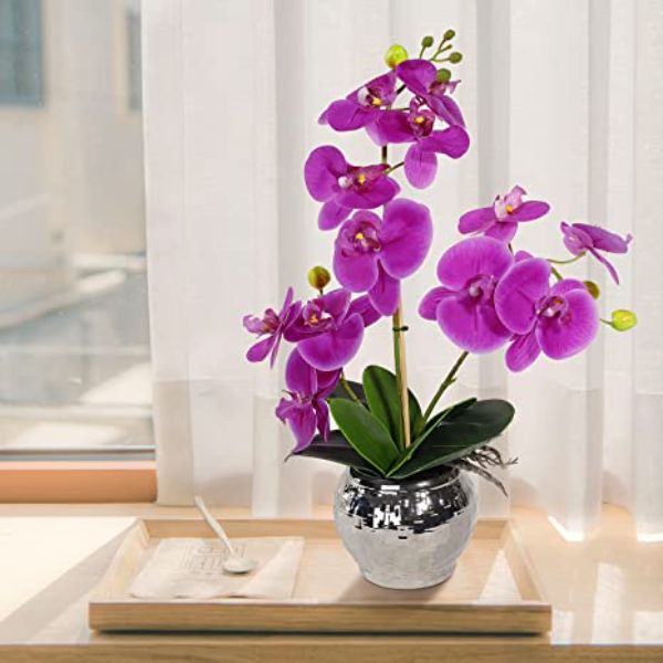 jarrones con orquídeas artificiales para salas de estar