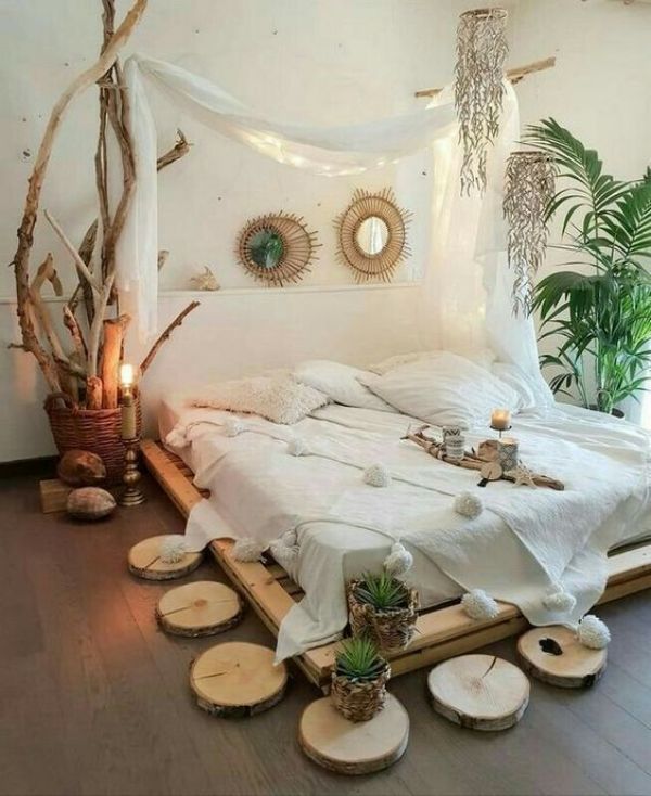 decoración camas de palets al estilo boho