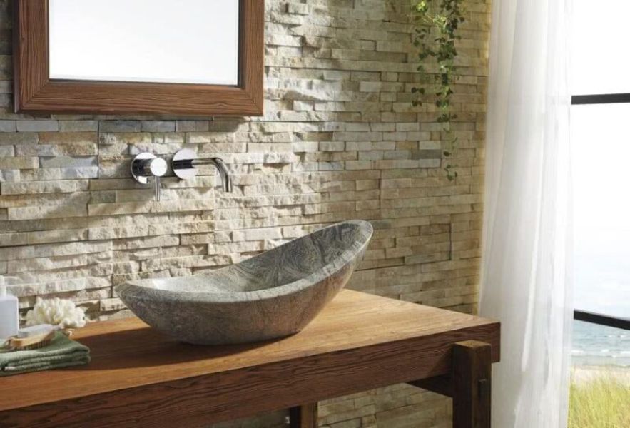 baños con piedras decorativas laja